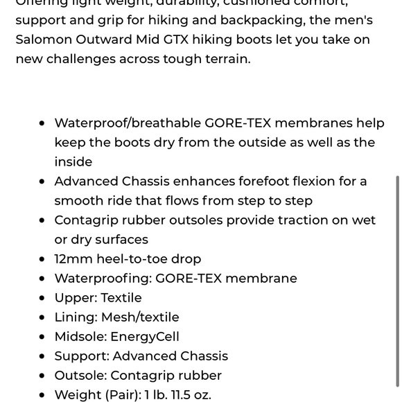 Women’s Salomon Outward GTX Waterproof Hiking Boot - Picture 13 of 13